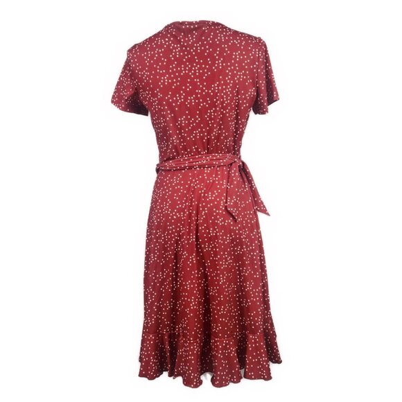 French Country Cottage Wrap Dress Women's M Red Polka Dot Romance Flowy Casual - Picture 2 of 8